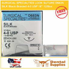 SURGICAL SPECIALTIES LOOK SUTURE D683N SILK Black Braided 4-0 USP 18" 12/Box